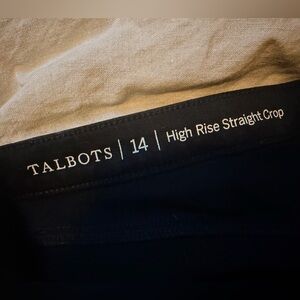 Talbots Black High Rise denim cropped pants with fringe/poms